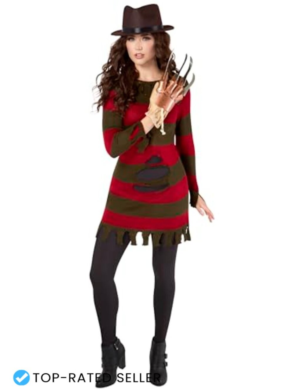 Officially Licensed Freddy Krueger Halloween Costume Dress Glove Hat